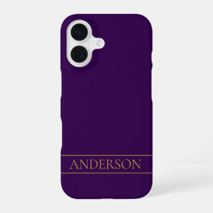 Elegant Customisable Text Gold & Deep Purple iPhone 16 Case