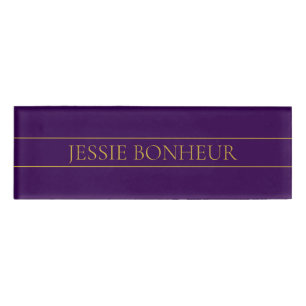 Elegant Customisable Text   Gold & Deep Purple Name Tag