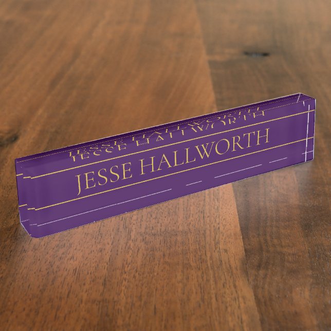 Elegant Customisable Text | Gold & Deep Purple Nameplate (Side)