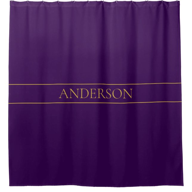 Elegant Customisable Text | Gold & Deep Purple Shower Curtain (Front)