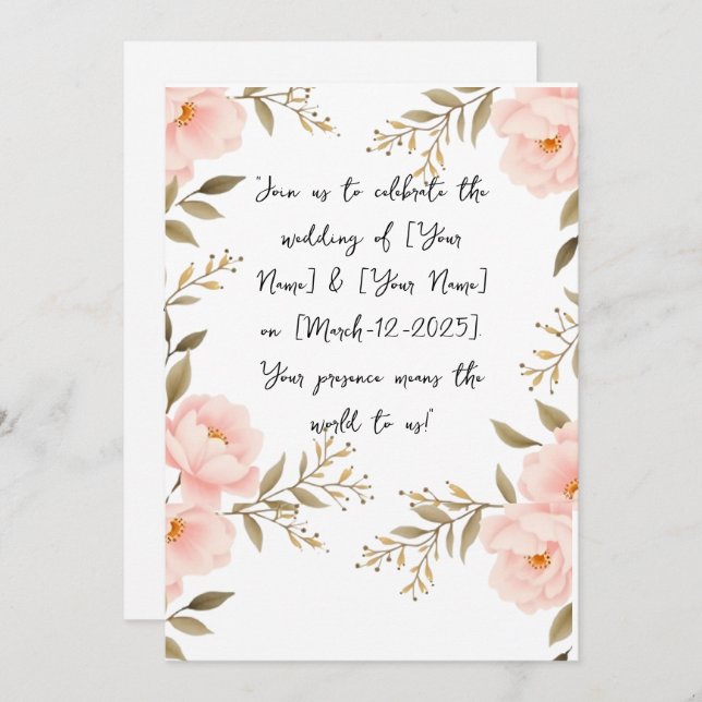 Elegant Customisable Wedding Invitation (Front/Back)