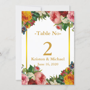 Elegant Customise Floral Gold Wedding Table Number