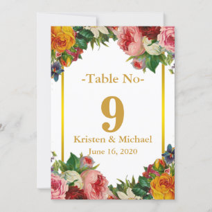Elegant Customise Floral Gold Wedding Table Number