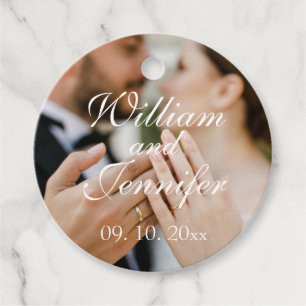Elegant Customise Photo, Name, and Date Monogram Favour Tags