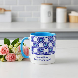 Elegant Customised Blue Evil Eye Geometric Pattern Mug