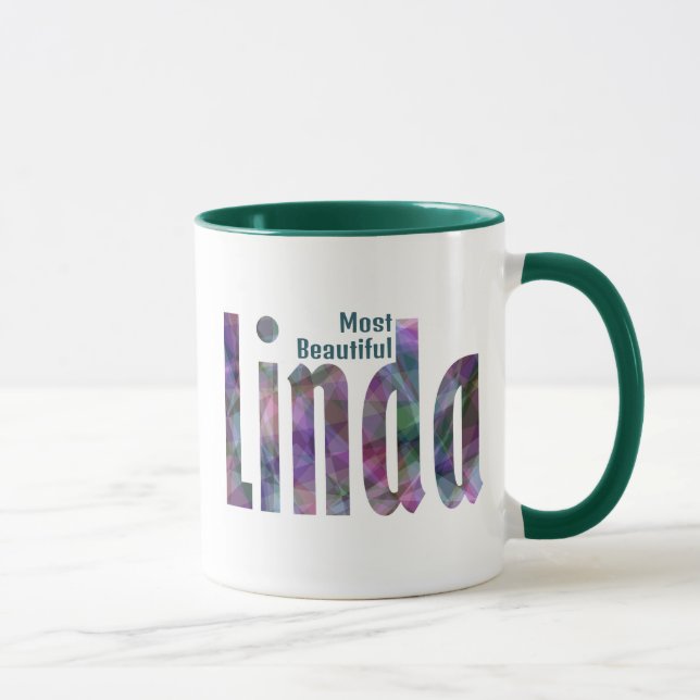 Elegant Customised "Linda" Name, Dark Grey Green Mug (Right)
