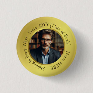Elegant Customised Photo Shining Gold All-Occasion 3 Cm Round Badge