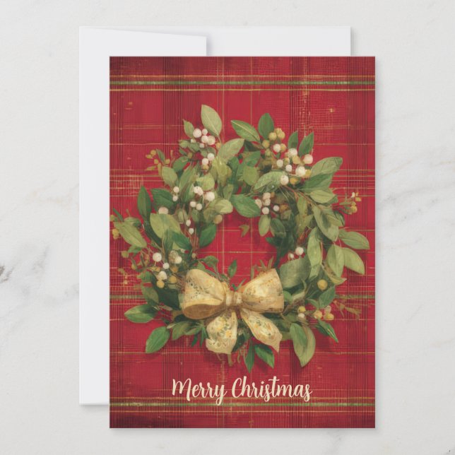 Elegant Customizable Christmas Wreath Design Card (Front)