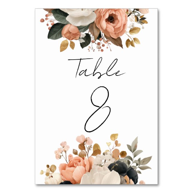 Elegant Customizable Floral Table Number Cards (Front)