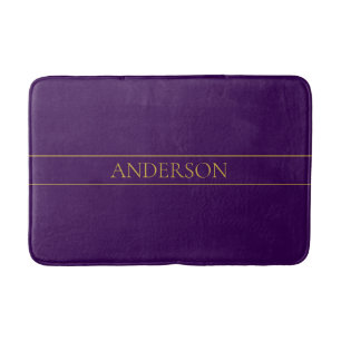 Elegant Customizable Text   Gold & Deep Purple Bath Mat