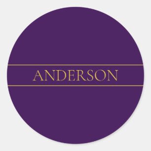 Elegant Customizable Text   Gold & Deep Purple Classic Round Sticker