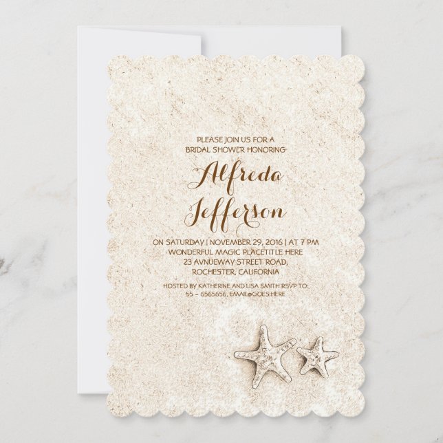 elegant cute beach bridal shower invitations (Front)