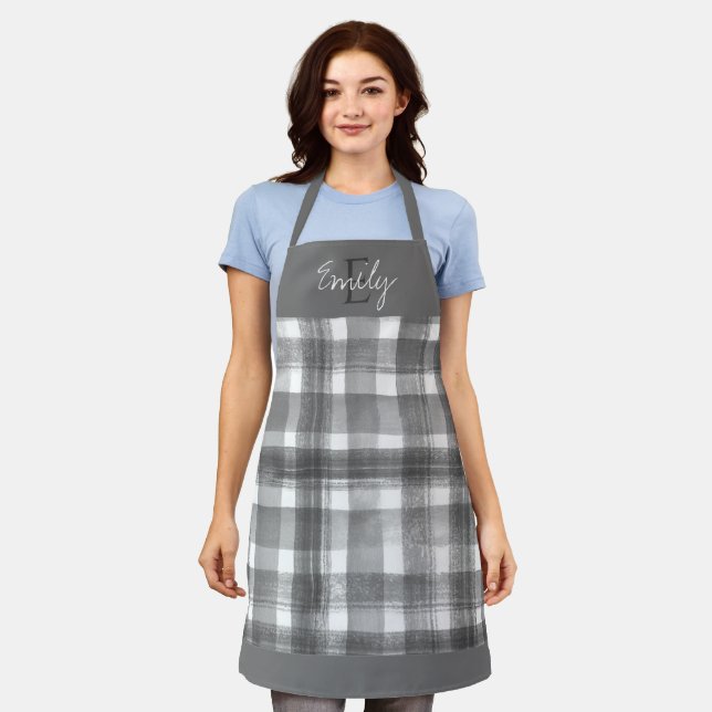 Elegant Cute Black White Plaid Christmas Apron (Worn)