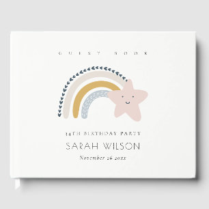 ELEGANT CUTE BLUE BLUSH RAINBOW STAR KIDS BIRTHDAY GUEST BOOK