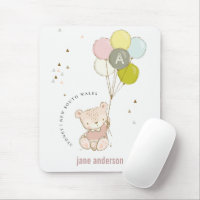 Elegant Cute Blush Bear Balloon Girly Monogram