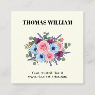 Elegant Cute blush floral boho flower bouquet Square Business Card
