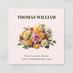 Elegant Cute blush floral boho flower bouquet Square Business Card