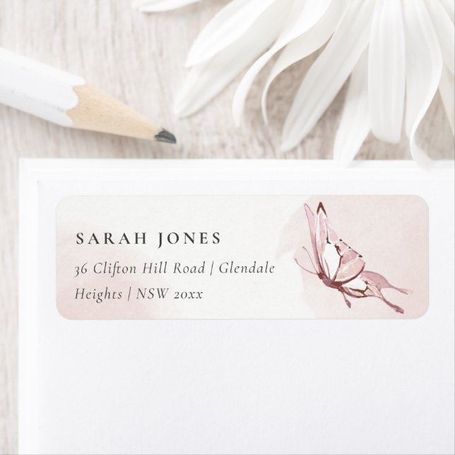 ELEGANT CUTE BLUSH WATERCOLOR BUTTERFLY ADDRESS (Insitu)