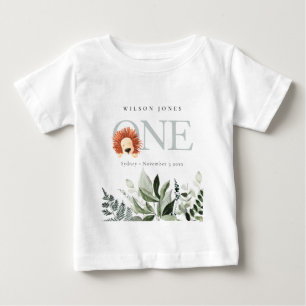 Elegant Cute Boho Lion Foliage 1st First Birthday Baby T-Shirt