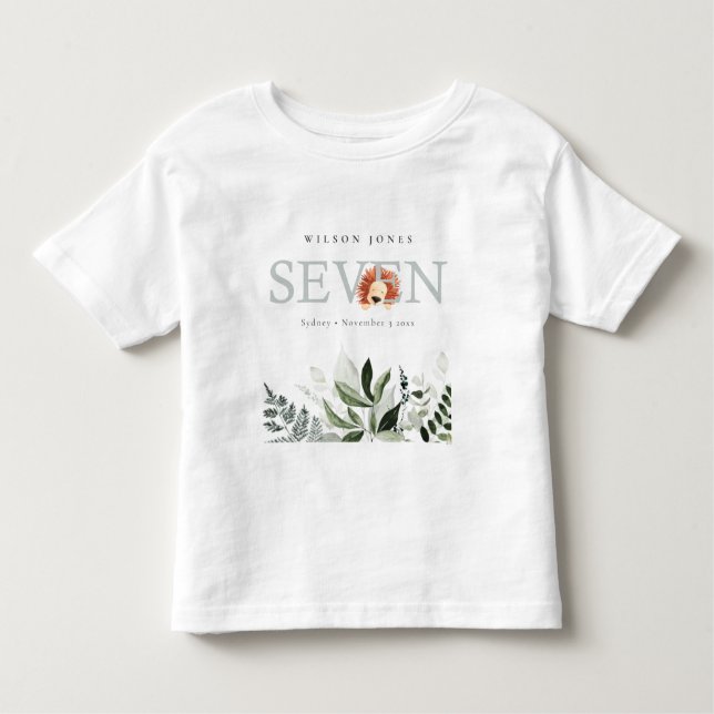 Elegant Cute Boho Lion Foliage 7th Seven Birthday Toddler T-Shirt (Front)
