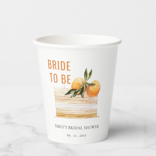 Elegant Cute Boho Orange Fruit Cake Bridal Shower Paper Cups (Front)