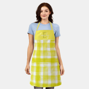 Elegant Cute Bright yellow White Plaid Christmas Apron