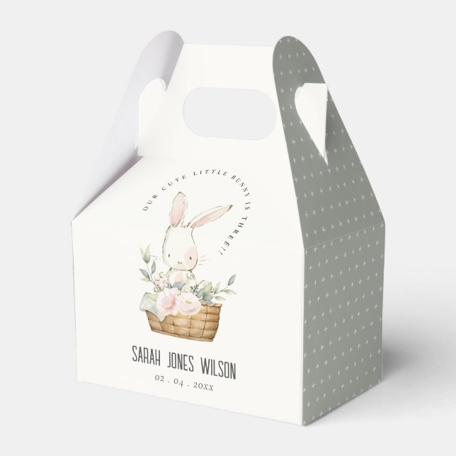 Elegant Cute Bunny In Floral Basket Kids Birthday Favour Box (Front Side)