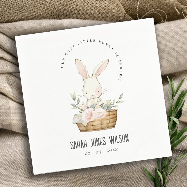 Elegant Cute Bunny In Floral Basket Kids Birthday Napkin (Creator Uploaded)