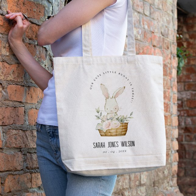 Elegant Cute Bunny In Floral Basket Kids Birthday Tote Bag (Creator Uploaded)