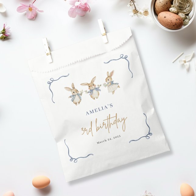 Elegant Cute Bunny Kid Easter 3rd Birthday Party Favour Bags (Creator Uploaded)
