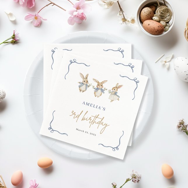Elegant Cute Bunny Kid Easter 3rd Birthday Party Napkin (Creator Uploaded)