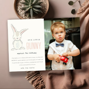 Elegant Cute Bunny Pink Blush Kids Photo Birthday Thank You Card