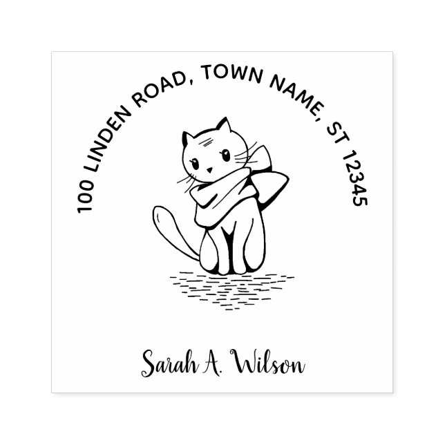 Elegant Cute Cat Bookplate Ex Libris Name Address Rubber Stamp (Imprint)