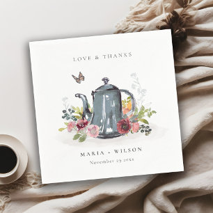 Elegant Cute Cheerful Roses Floral Teapot Wedding Napkin