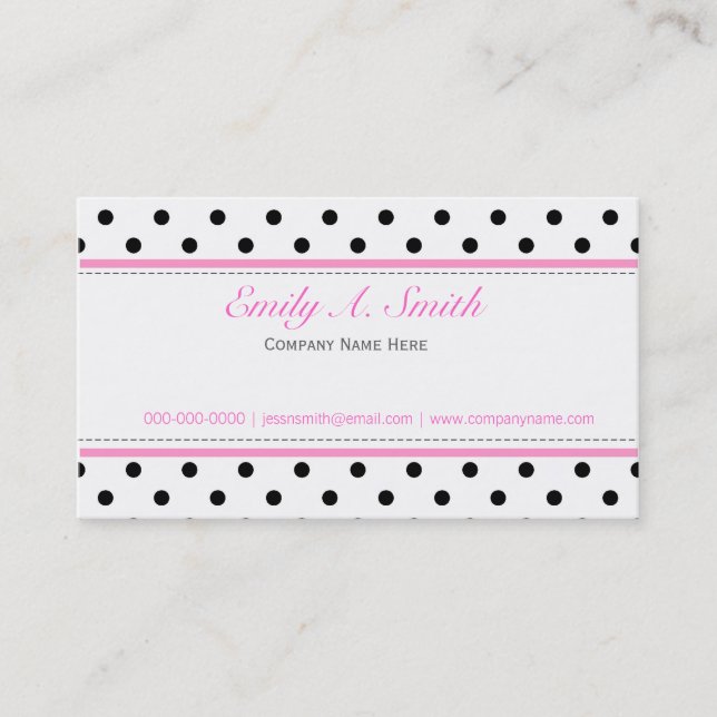 Elegant, cute,  classic B&W polka dots busines Business Card (Front)