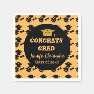 Elegant Cute Classic Black & Yellow Graduation Napkin
