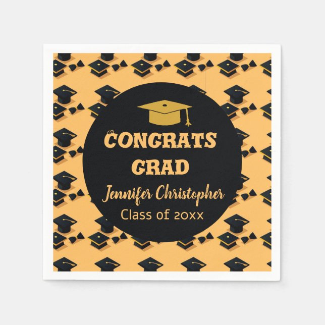Elegant Cute Classic Black & Yellow Graduation  Napkin (Front)