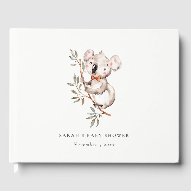 Elegant Cute Cuddly Koala Foliage Baby Shower  Guest Book (Front)