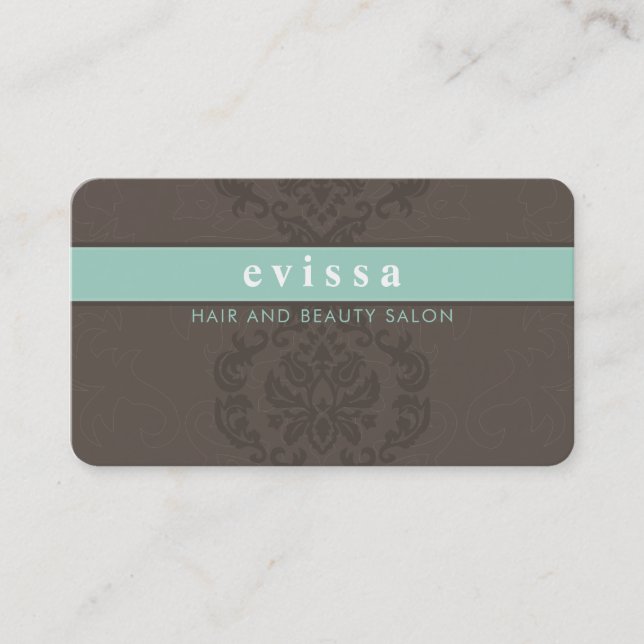ELEGANT cute damask pattern finesse grey mint Business Card (Front)