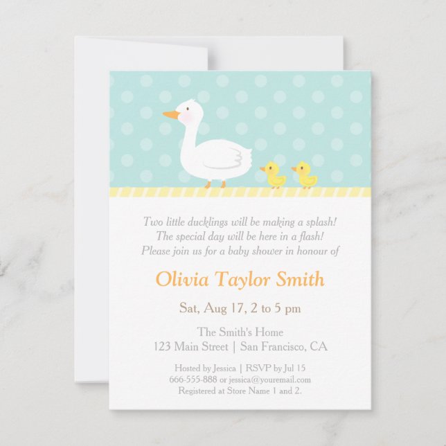 Elegant Cute Duck Twins Baby Shower Invitations (Front)
