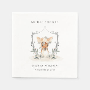 Elegant Cute Dusky Deer Floral Crest Bridal Shower Napkin