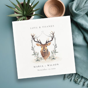 Elegant Cute Dusky Deer Floral Crest Wedding Napkin