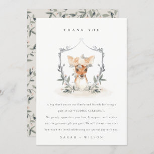 Elegant Cute Dusky Deer Floral Crest Wedding Thank You Card