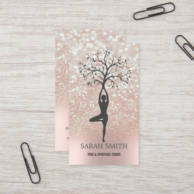Elegant Cute Elegant Bokeh Diamonds Yoga   Business Card (Front/Back In Situ)