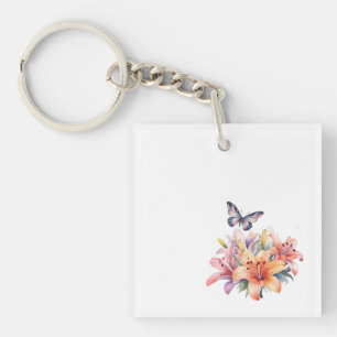Elegant Cute Floral & Butterfly Design Key Ring