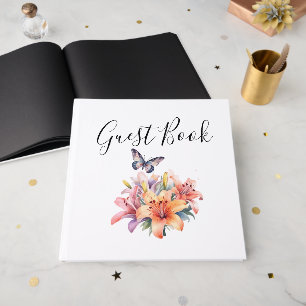 Elegant Cute Floral & Butterfly Design TableNumber Guest Book