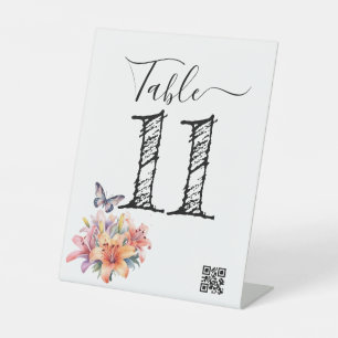 Elegant Cute Floral & Butterfly Design TableNumber Pedestal Sign