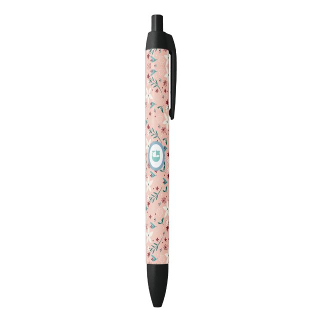 Elegant  Cute froral Pattern Pink   Black Ink Pen (Bottom (Vertical))