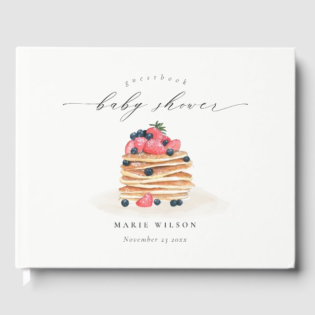 Elegant Cute Fruit Pancake Watercolor Baby Shower Guest Book (Front)