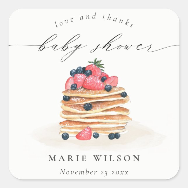 Elegant Cute Fruit Pancake Watercolor Baby Shower Square Sticker (Front)